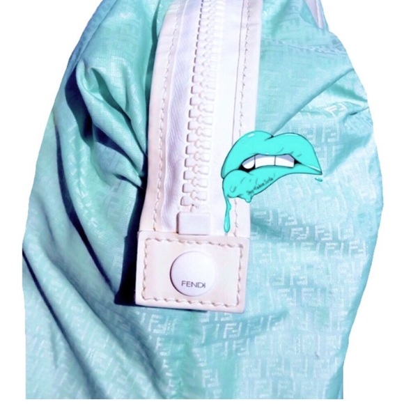 Fendi Monogram Blue Green Logo Nylon Beach Bag - Picture 10 of 11